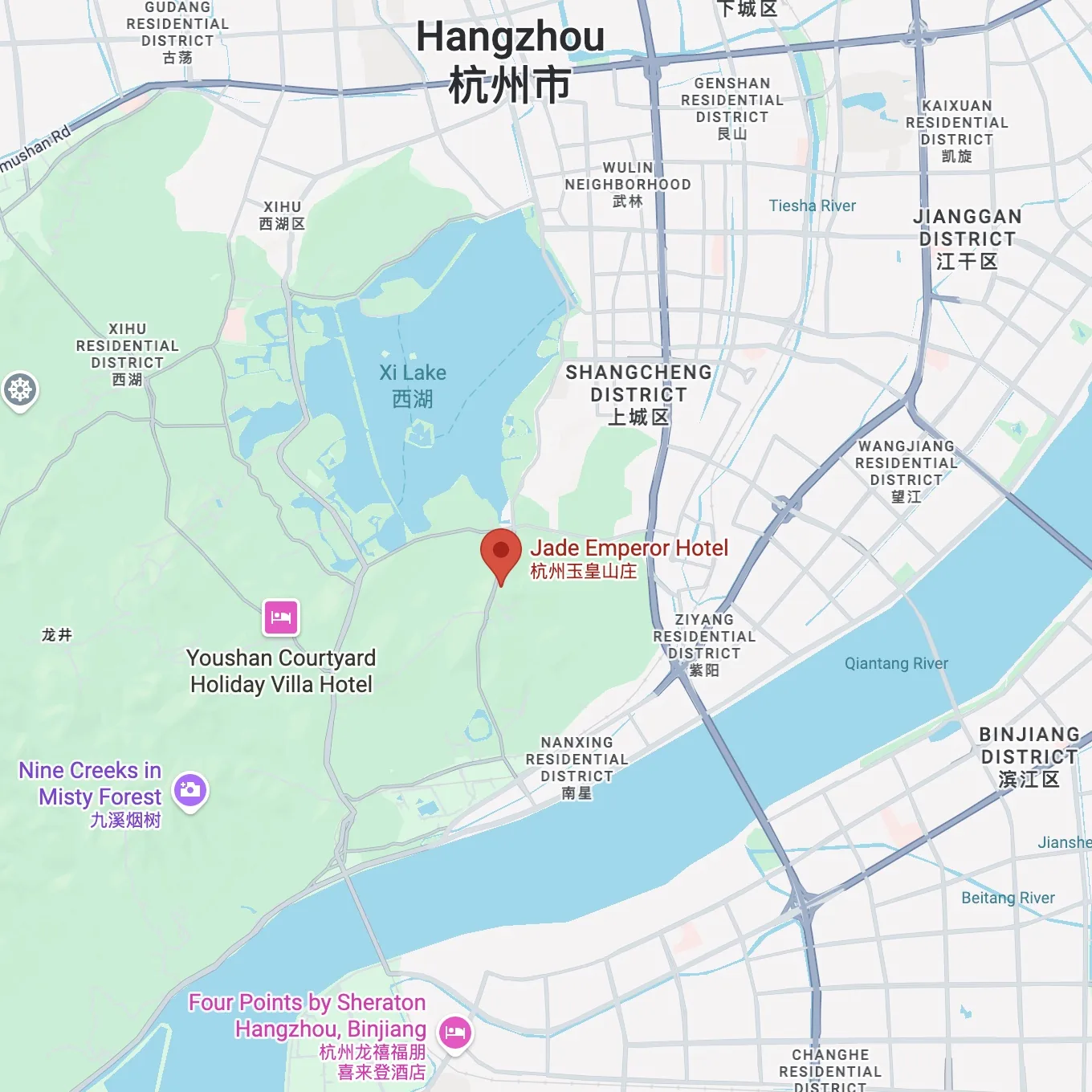 Map showing the location of Jade Emperor Hotel in Hangzhou